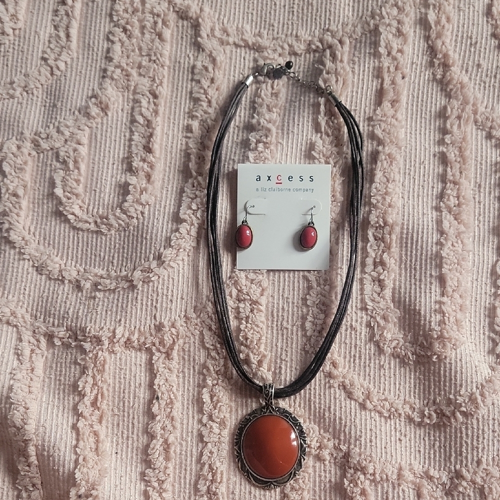 Axcess Red Pendant Necklace and Earring‎ Set
